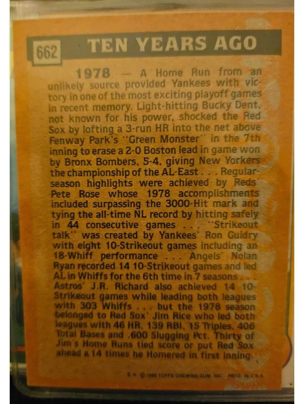 Jim Rice - HOF - 1988 Topps Turn back the clock #662 - RAW Mint